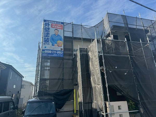 福岡県八女米市H様邸-屋根・外壁・門柱塗装-足場設置
